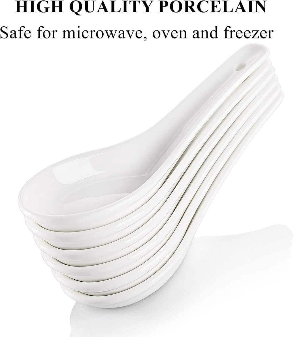 Yopay 24 Pack Soup Spoon Ceramic Asian Ramen Spoons  5 Inch Small White Porcelain Spoons  Dessert Spoon for Kids Adults Appetizer Wonton Dumpling Miso Pho Macaron  Dishwasher Safe  Oven Safe