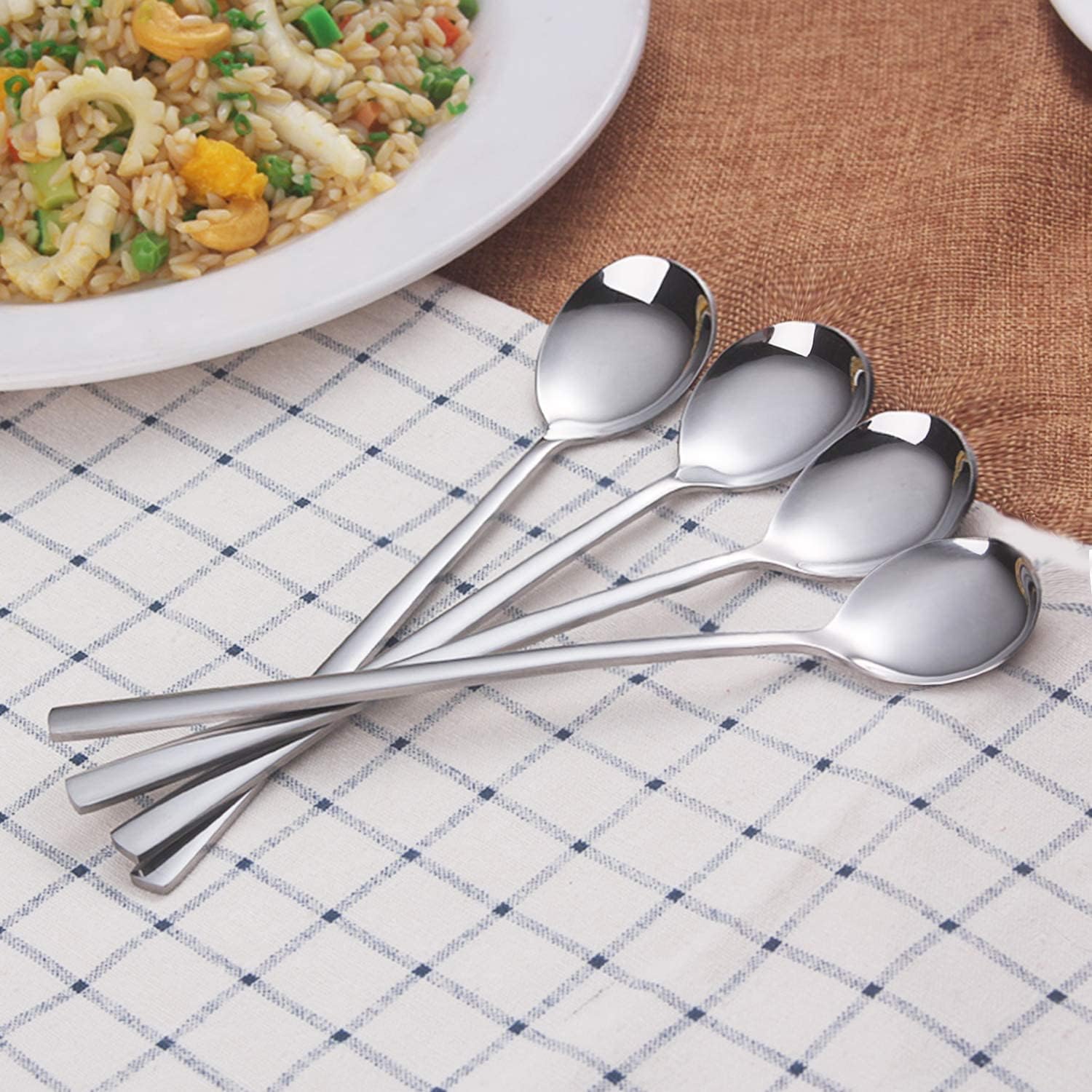 IQCWOOD Spoons  8 Pieces Korean Spoon  8.5 Inch Stainless Steel Table Soup Spoons with Long Handles for Home  Kitchen  or Restaurant Flatware Set