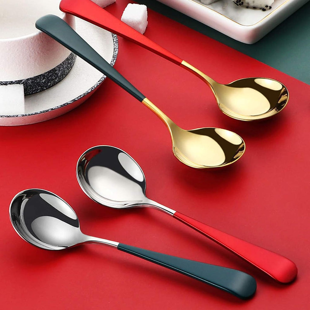 Soup Spoons Stainless Steel  18/10 Round Head Soup Spoons  Modern Thick Short handle 304 Stainless Steel Korean Spoon  Dinner Metal Spoons for Soup  Grain Dessert Milk Tea Coffee  6.3 Inch  Set of 5