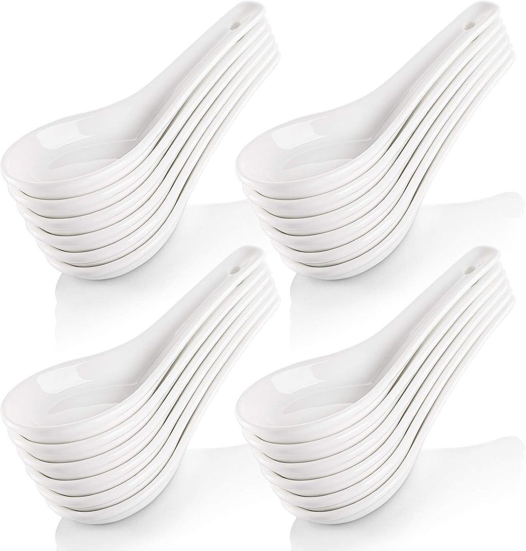 Yopay 24 Pack Soup Spoon Ceramic Asian Ramen Spoons  5 Inch Small White Porcelain Spoons  Dessert Spoon for Kids Adults Appetizer Wonton Dumpling Miso Pho Macaron  Dishwasher Safe  Oven Safe