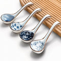 KHOI NGUYEN Asian Soup Spoon Set of 4  Ceramic Pho Spoons  Ramen Spoon  Chinese Soup Spoons  Vietnamese Gifts  Non-Slip  Dishwasher Safe for Ramen  Pho  Wonton  Miso  Dumplings  4pcs
