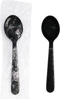 Party Essentials Individually Wrapped Black Plastic Utensil Sets/Heavy Duty Flatware Packs  Soup Spoon  100 Sets