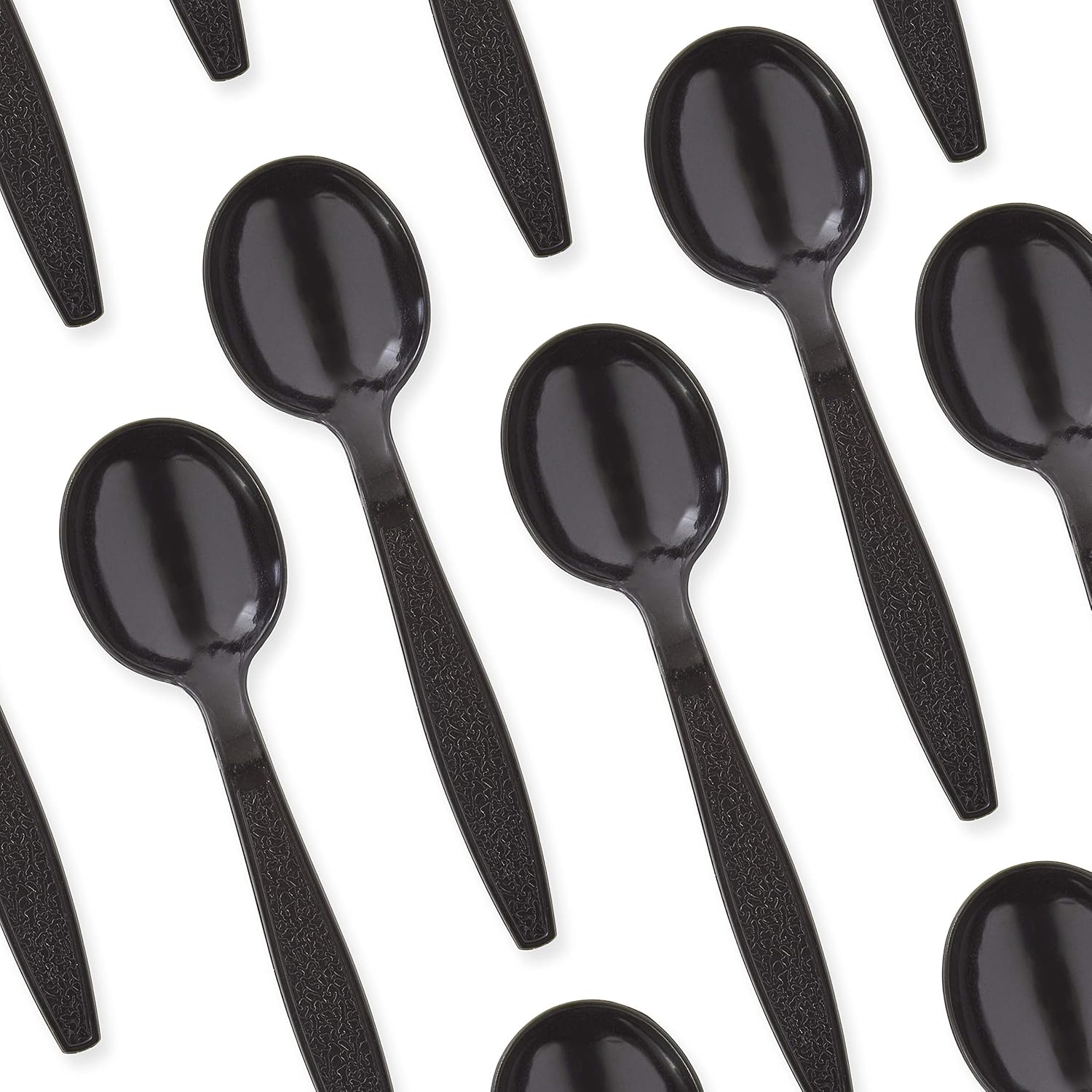 Extra Sturdy  Pro-Grade Plastic Soup Spoons 50 CT. Black  Heavy Duty Recyclable Utensils for Soups  Stews  Chili and Gumbo. Heavyweight Round Spoon is Perfect for Restaurants  Diners and Catering